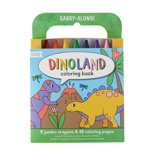 Libro para colorear portátil "Dinoland" con 9 crayones