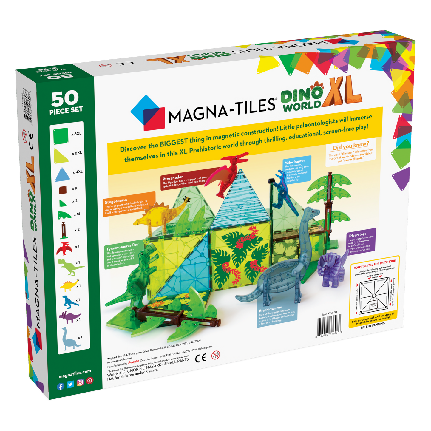 Magna-Tiles Dino World XL Set de 50 piezas Extra Grandes